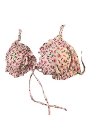 Coquette Triangle Bikini Top Ruffle Floral Cottage Core Girly Pink Small Flower