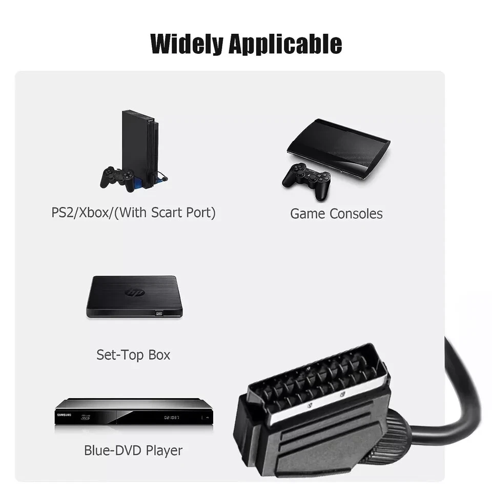 1 meter Long SCART Lead Cable FULLY WIRED 21 Pin RGB SKY TV DVD NICKEL - Image 2 of 4