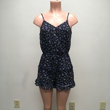 Bebe Girl's Black Floral Sleeveless Adjustable Strap Tiered Ruffle Romper 16 New