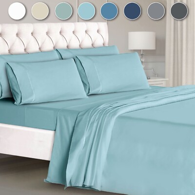 6 PC Luxury Full Size Bed Sheets Breathes Deep Pocket up to 16'' Full Size Sheets