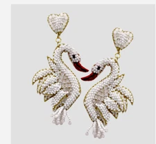 Swan Earrings Bird Duck Farm Animal Funny Weird  Party Seed BeAd Earrings 3.5”