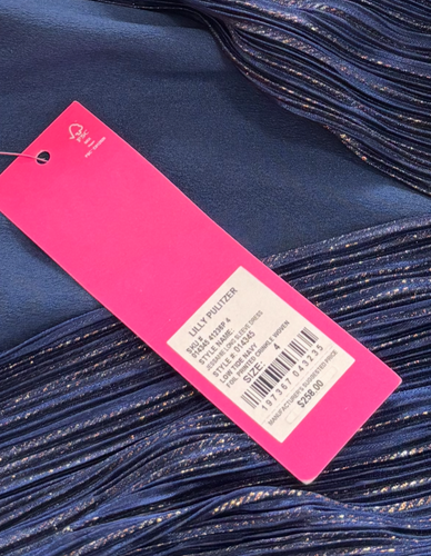 NWT Lilly Pulitzer Womens Jessame Long Sleeve Navy/Foil Printed Short Dress,US 4 - Picture 5 of 14