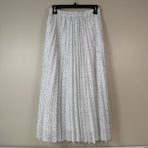 White w Black Dots Small Pleated Flowy Maxi Skirt Graduation Summer Event - Picture 5 of 10
