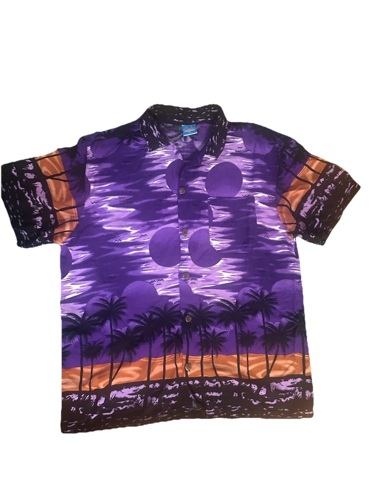 Surface XL Beach Graphic Print Shirt Purple Black Orange Button-Up Short Sleeve
