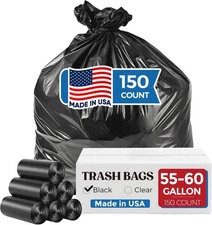 55-60 Gallon Black Trash Bags Extra Large Garbage Rubbish Bags 150bags 38 x 58"