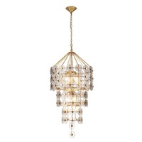 Pendelleuchte Metall Glas D: 57.2 Cm Rund In Gold Antik Grau E14 HäNgelampe