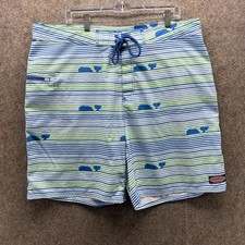 Vineyard Vines Swim Trunks Mens 40 Blue Stripe Whale Print Mesh Lined Shorts