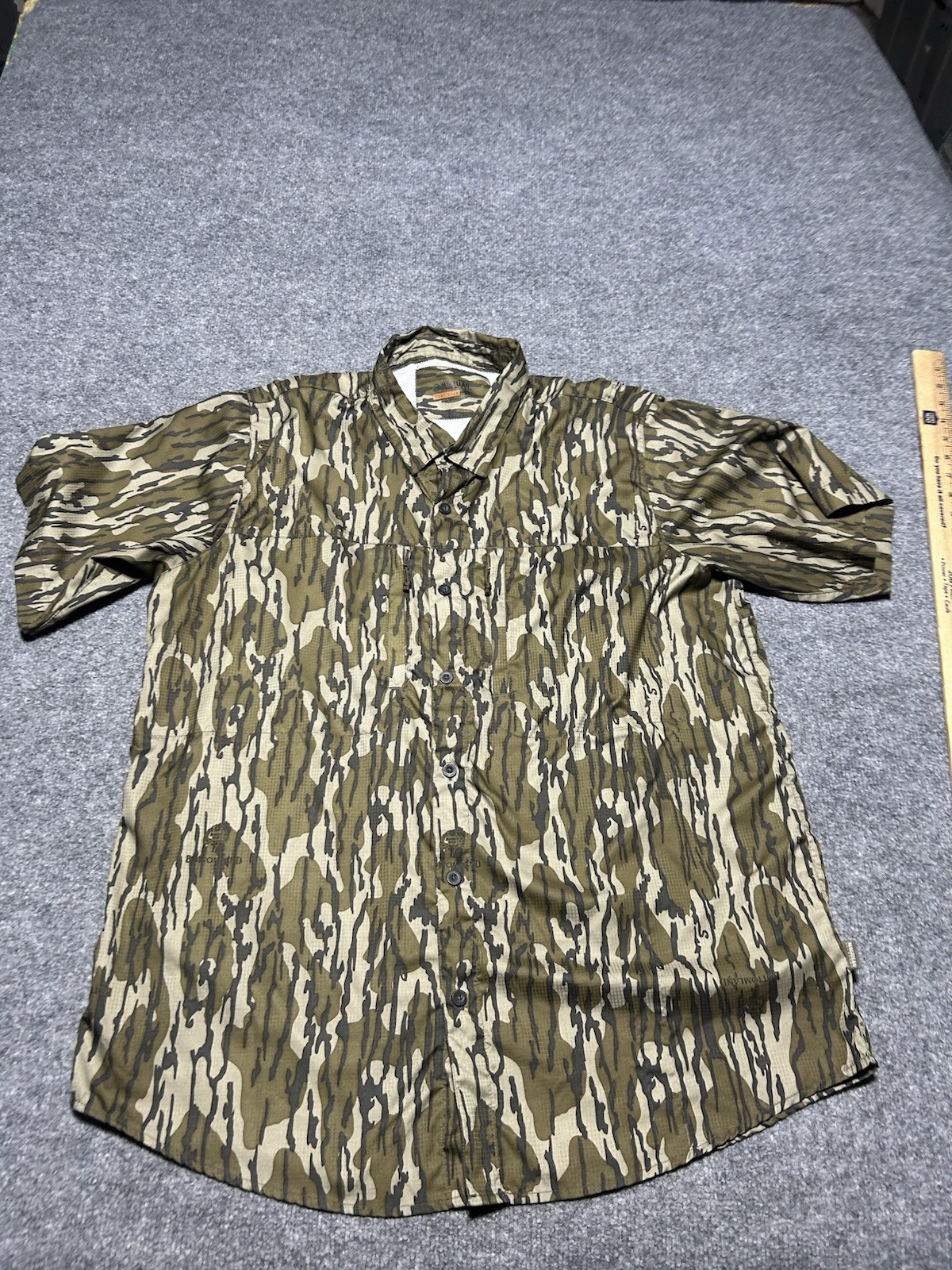 Magellan Bottomland Mosses Oak Button Up Camo Shirt Size Large