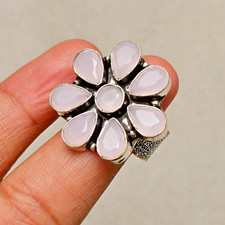 Rose Chalcedony Gemstone 925 Sterling Silver Handmade Silver Jewelry Ring 8