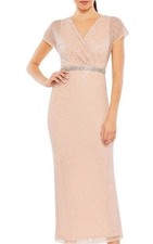 Mac Duggal Embellished Pink Cap Sleeve V-neck Column Gown Size 6 Full Length NWT