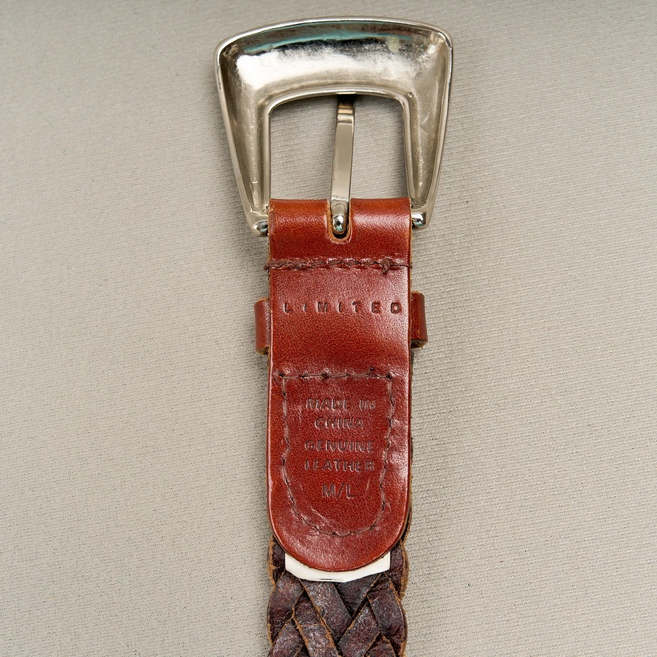 Limited Brown Leather Braided Belt Womens M/L  Silver Buckle - Image 4 of 4