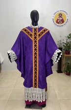 PURPLE  GOTHIC DAMASK  VESTMENT CHASUBLE & STOLE