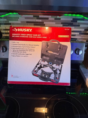 #ad Husky Spray Gun Kit HVLP Gravity Feed Paint Sprayer Set 600cc 120cc Cups $113.61