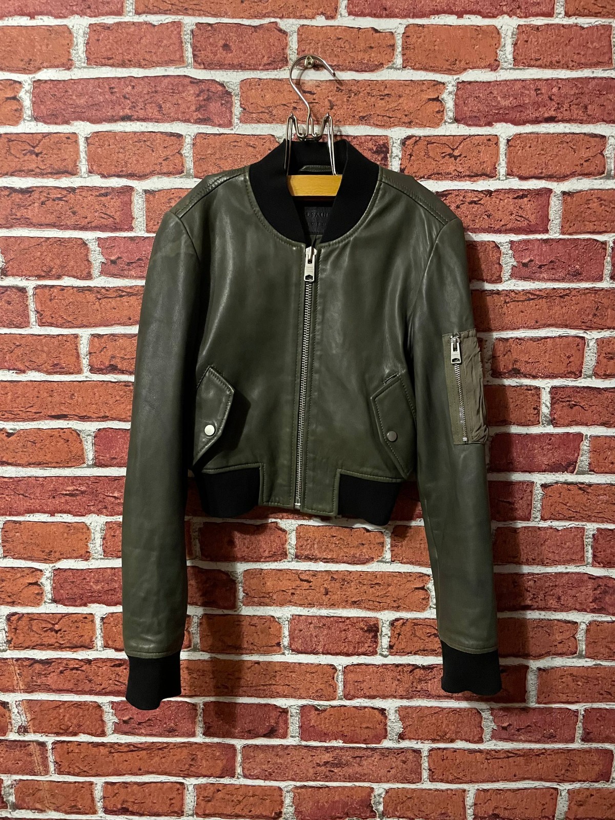 Allsaints Womens Wells Zip Cropped Leather Rock Bomber Jacket UK 6 US 2