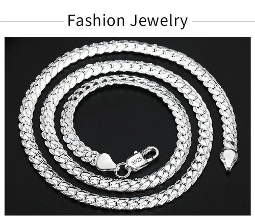 Sterling Silver Chain Necklace 925 5mm 18K Gold Tone Sideways Link Men Jewelry - Picture 11 of 15