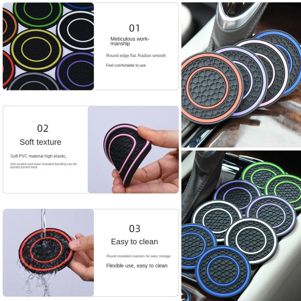 2pcs Sift-Proof Beverage Coaster Anti-Slip Car Bottle Holder New Car Coasters - Image 3 of 4