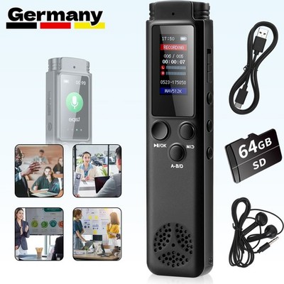 Digital Diktiergerät Mini Tragbar Aufnahmegerät Audio Sound Voice Recorder 64GB