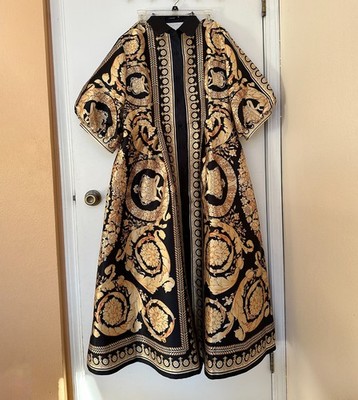 N By Nancy Maxi Dress Size 2XL Gold and Black Print, Button Front Balloon  Sleeve | eBay