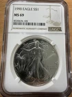 ⭐️1990 $1 1-oz American Silver Eagle NGC MS69 Brown Label⭐️