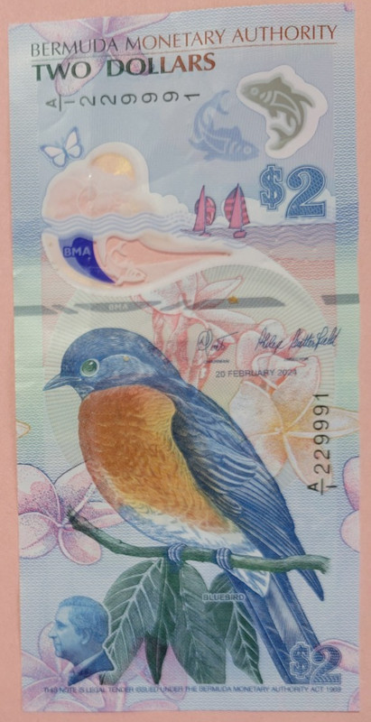BERMUDA $2 BANKNOTE, NEW STYLE  with King Charles,  Combined Shipping Given.