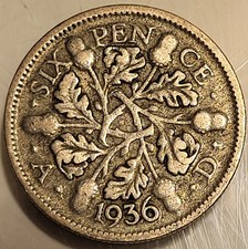 1936 Great Britain Silver Six Pence! Great Condition Sixpence!