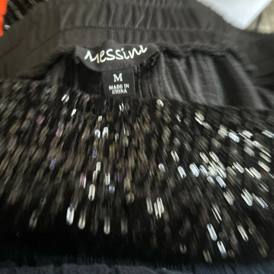 Z Messing Boho Sequin Party Shorts Women M Blk Booty Hot Pants Glam Glittery B41 - Image 2 of 2