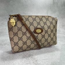 GUCCI GG Shoulder Bag Brown Beige Gold Hardware Zipper Logo From Japan