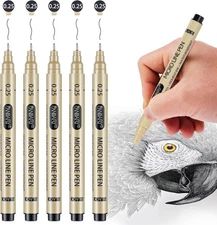 5 Pack Black Fineliner Pens 0.25mm Ultra Fine Point Drawing Sketching Art Pen