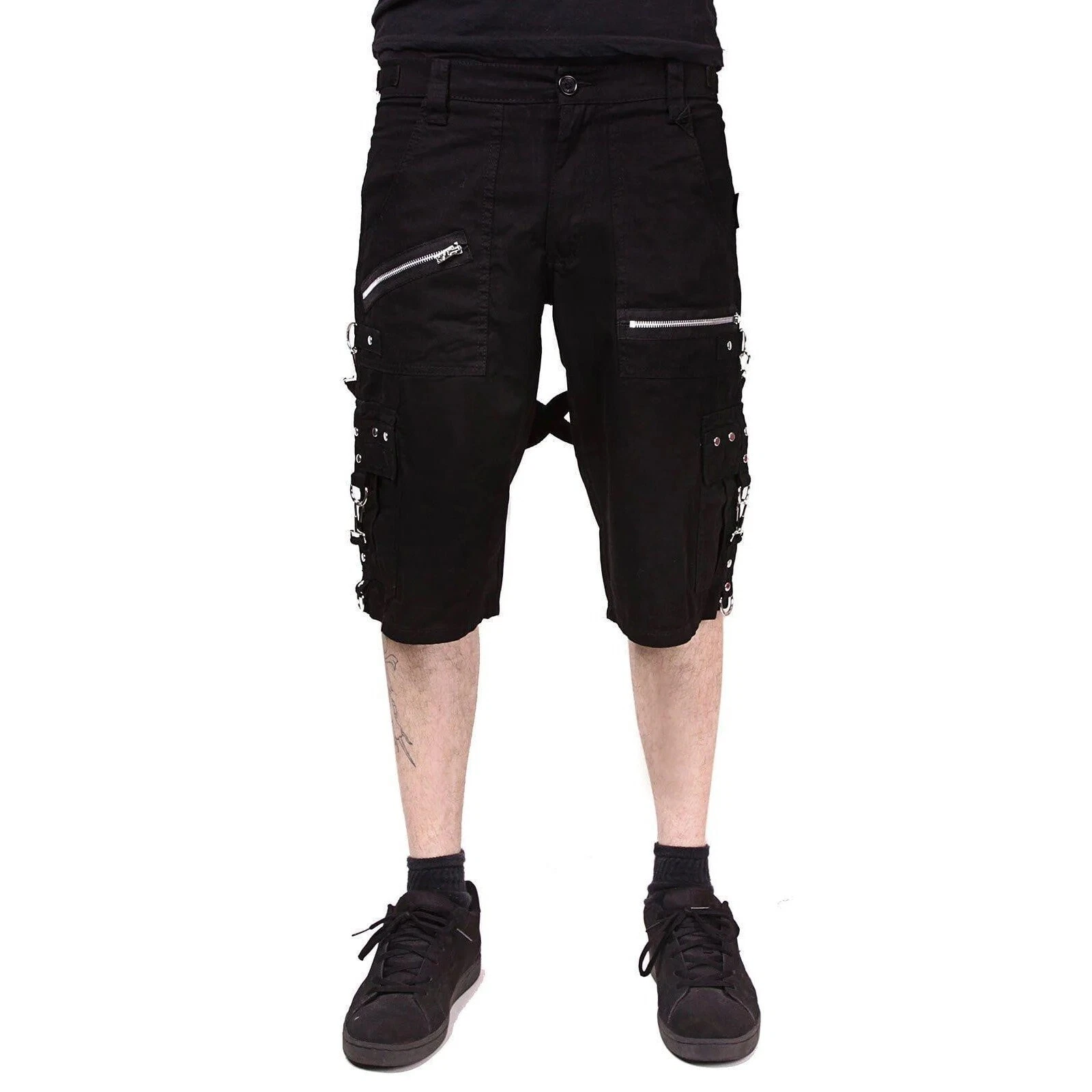 Men Black Punk Shorts Gothic Black Cotton Shorts Punk EMO Shorts W/Short