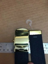 Men's  Brass or Black Slider Military Belt Buckle with Blue Canvas Web Belt