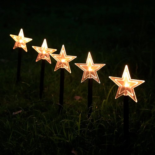Set of 5 Solar Christmas Yard Stakes Outdoor Lighting Garden Star Snowflake Tree - Bild 6 von 13