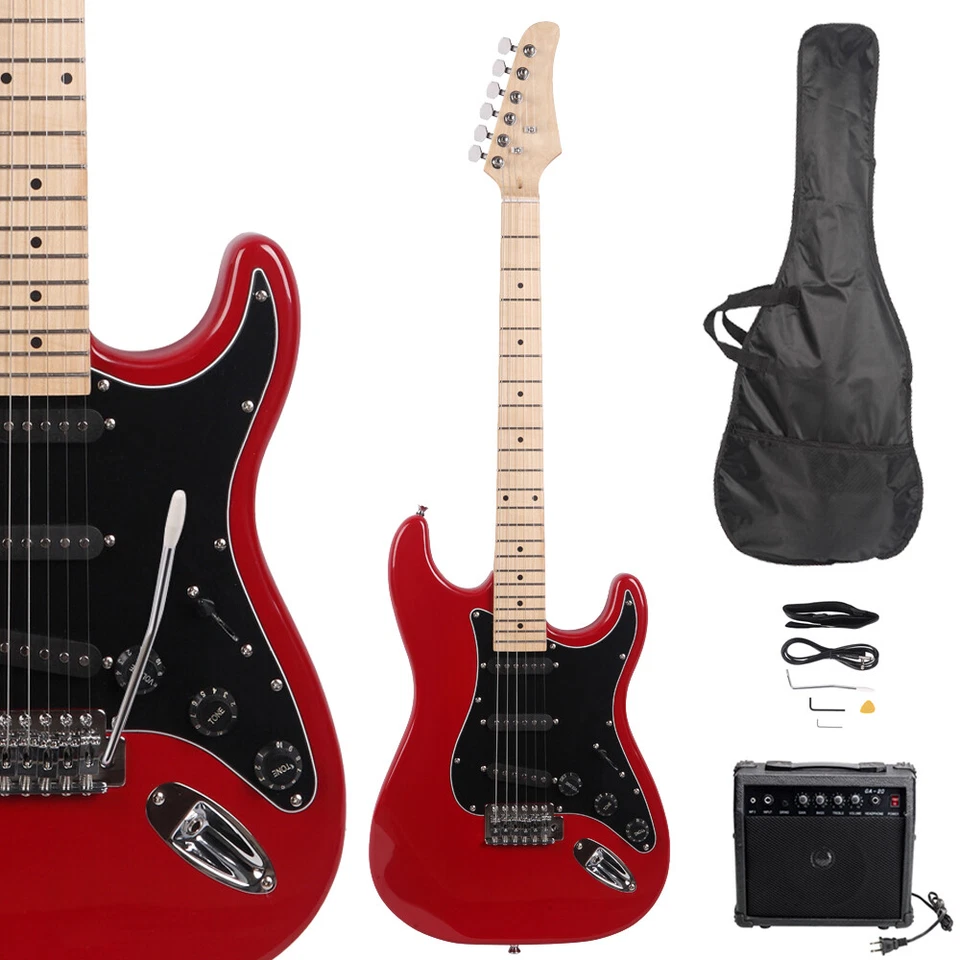 New Burning Fire Electric Guitar with Black Pickguard 20W AMP Red