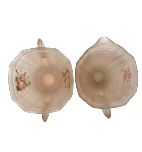Vtg. Anchor Hocking 1930s Mayfair Pink Satin Sugar & Creamer, Princess Pattern - Picture 3 of 12