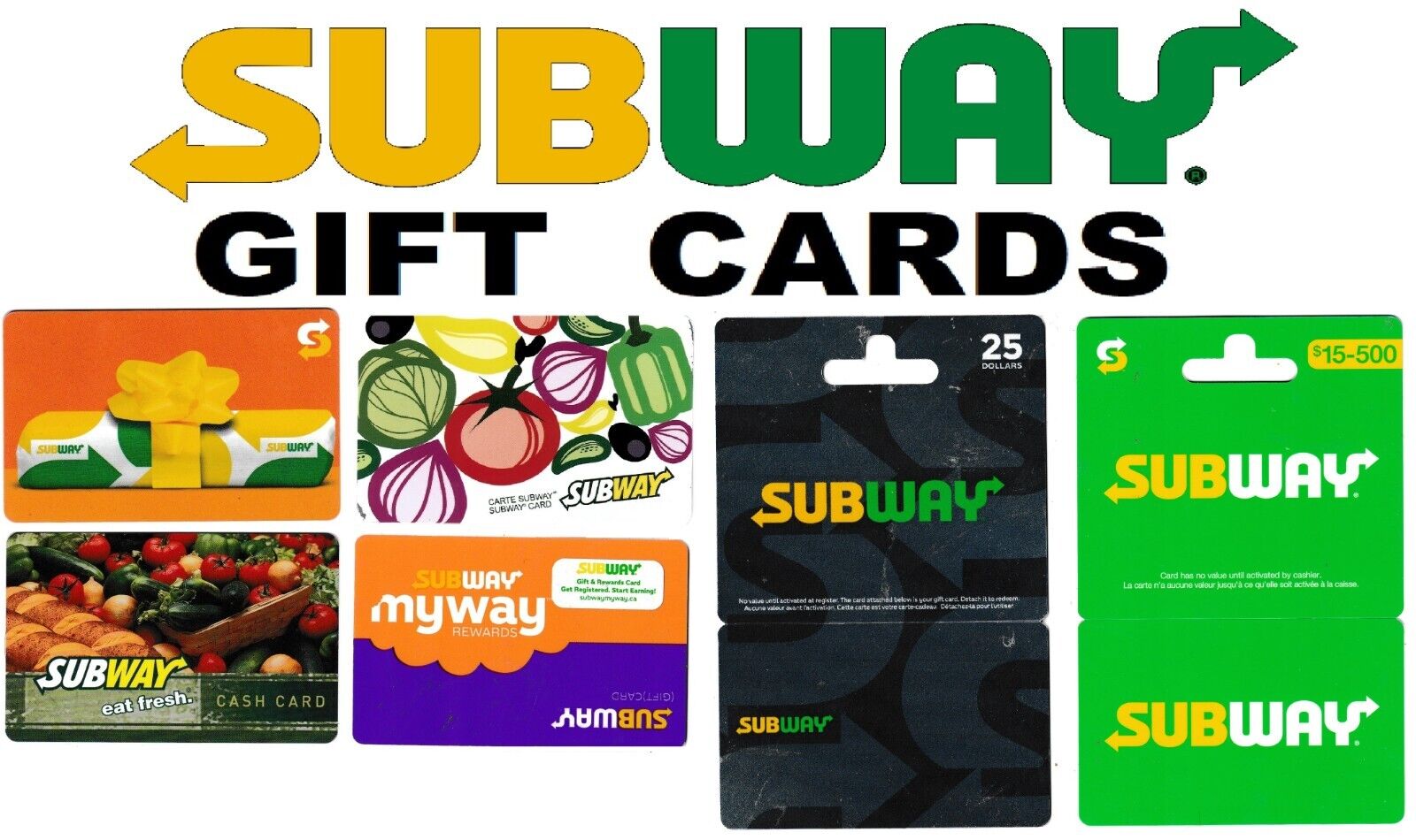 gift cards coupons envelopes SUBWAY ☕🍰 collectible restaurant cafeteria Canada