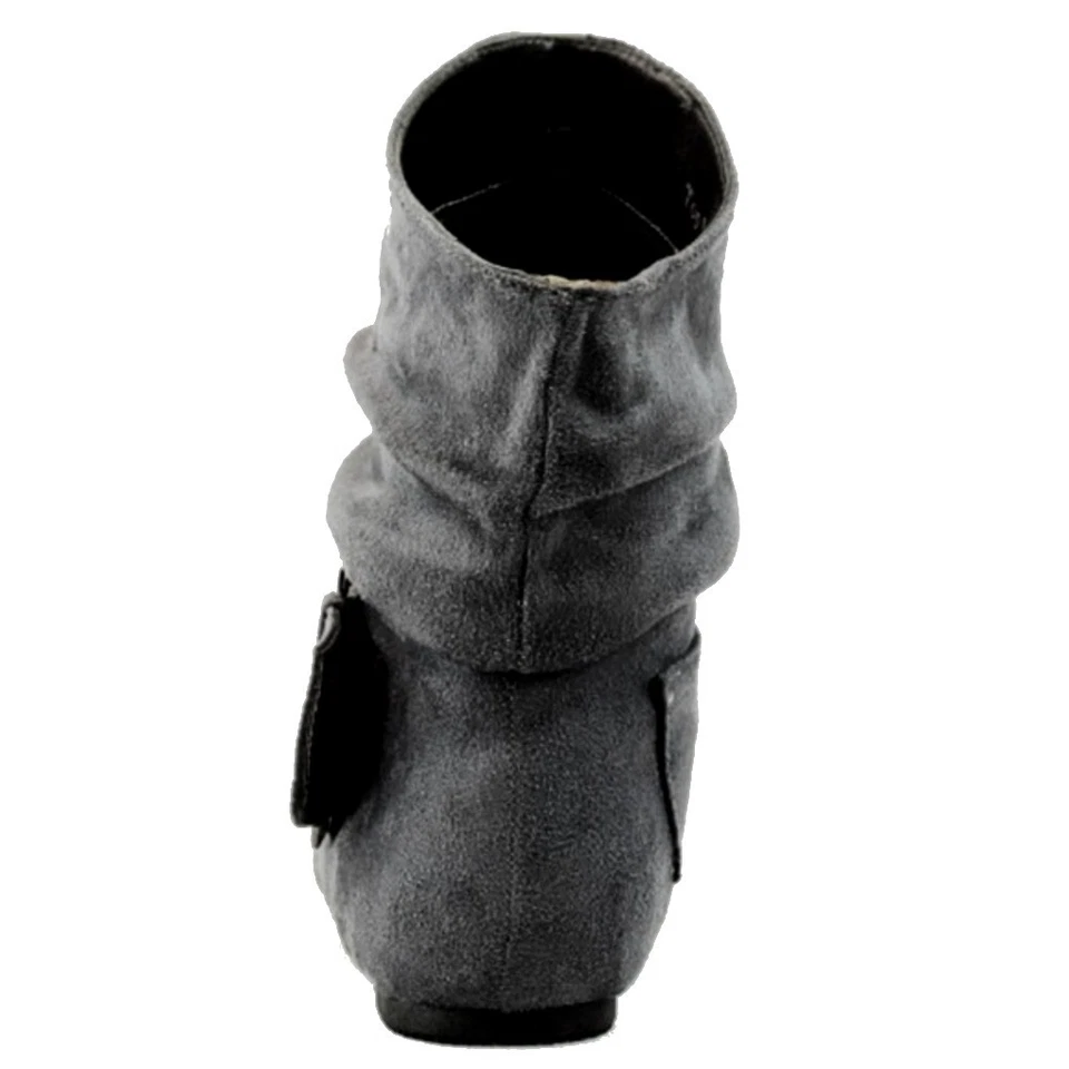 Faux Suede Slouch Ankle Boots – Flat Heel • Large Buckle Strap • Cool & Comfort - Image 4 of 4