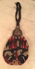 Antique Victorian Multi Colored Bead Flower Purse Evening Bag