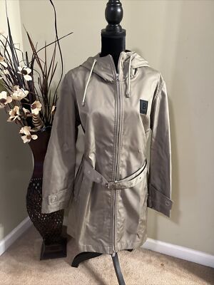 Burberry women Knighton Logo Patch Hooded Raincoat US