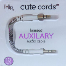 Iphone iHip Cute Cords Braided Auxiliary Audio Cable 10 Foot White / 3.5 mm