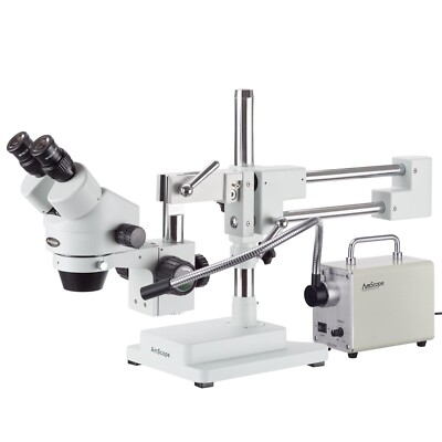 AmScope 7X-45X Zoom Stereo Dual-Arm Boom Mikroskop +LED Faseroptisches Licht