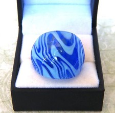 Bohemian Blown Glass Bling Ring Blue w/ Light Blue Swirl Each Unique Size 6-10