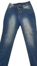 Jeans Womens Blue Button Fly Skinny Faded Stretch Jeans Size Large
