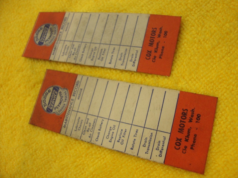 Vintage Dodge Plymouth Door Jamb Oil Change Stickers Service Station