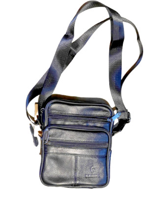 BAG MEN'S CROSSBODY, GENUINE LEATHER BLACK