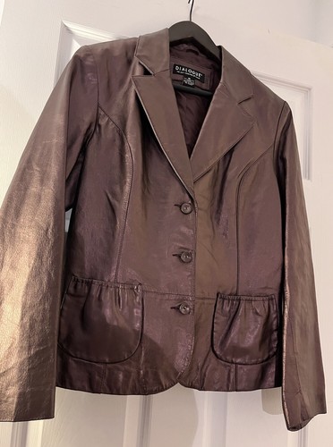 Women’s Leather Blazer Jacket Medium Dialogue Burgundy Tailored Fit 100% Leather - Picture 9 of 18