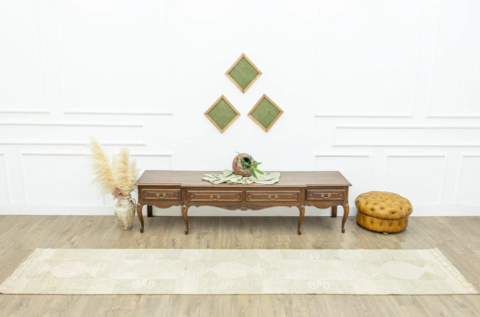 Muted Pink Oushak Runner, Vintage Turkish Rug, Boho Hallway Decor, 2.6x13.7 Ft - Image 3 of 4