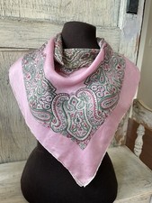 Burmel Pink  Green Paisley Lightweight 100 Silk Square Scarf w/flaws