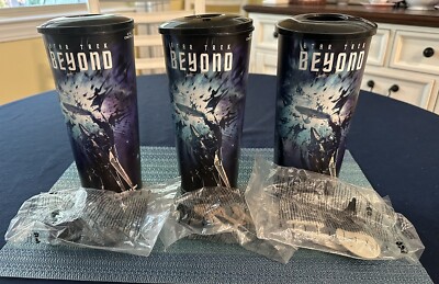 Three New Star Trek Beyond Cineplex Cups with New In Bag Cup Toppers