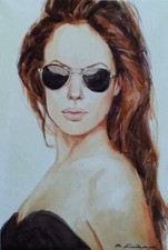 Original watercolor painting. girl portrait. Minimalist illustration art