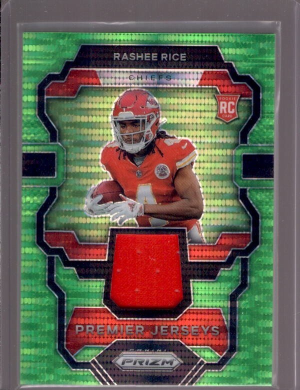 RASHEE RICE 2023 Panini Prizm Green Pulsar Prizms Premier Rookie RC Jersey PJ-RR