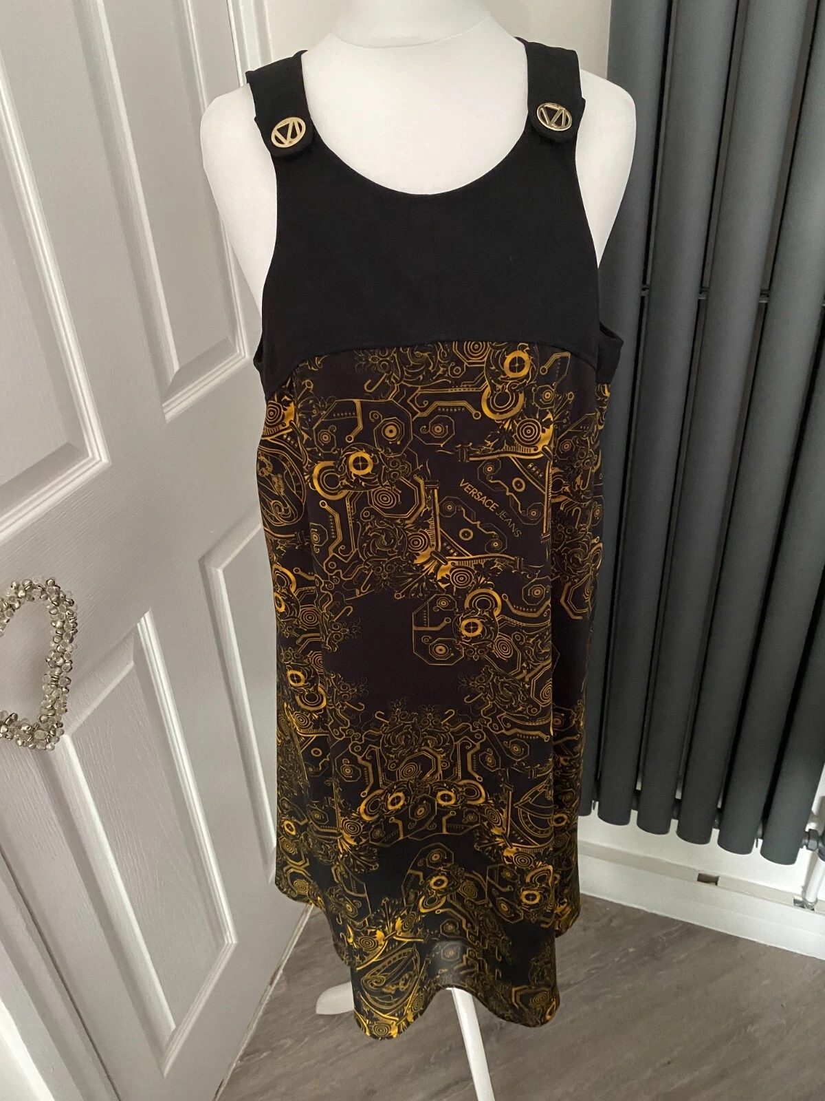 Abito a tubino ICONIC VERSACE nero e oro UK 12 I 44